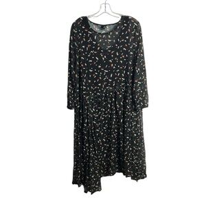 Lisa Bayne Black Speckled sheer mesh crinkle long sleeve dress XL